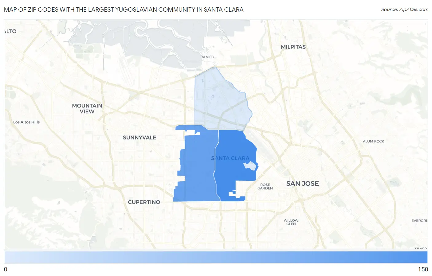 Zip Codes with the Largest Yugoslavian Community in Santa Clara Map