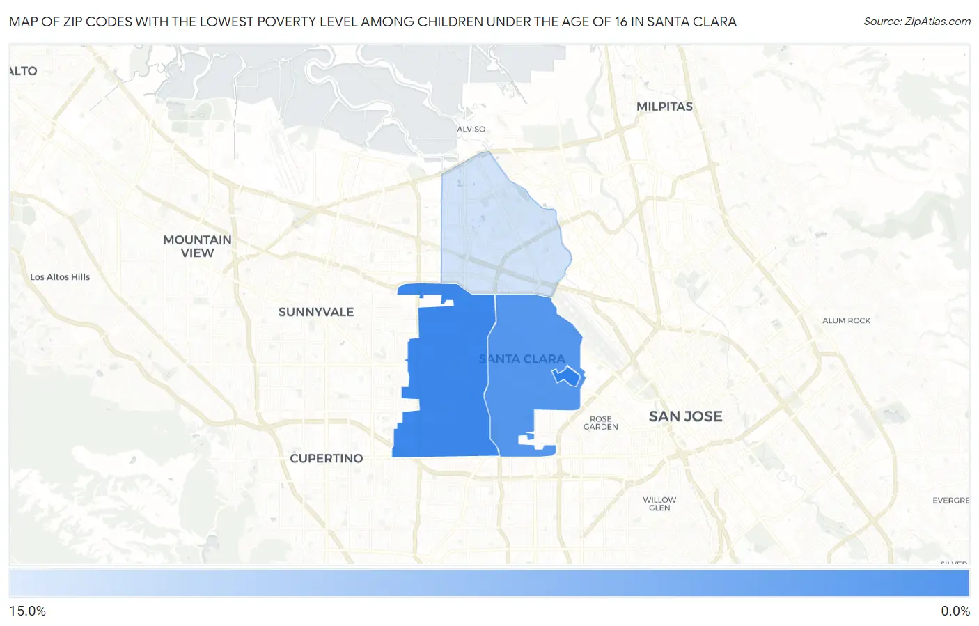 Zip Codes with the Lowest Poverty Level Among Children Under the Age of 16 in Santa Clara Map