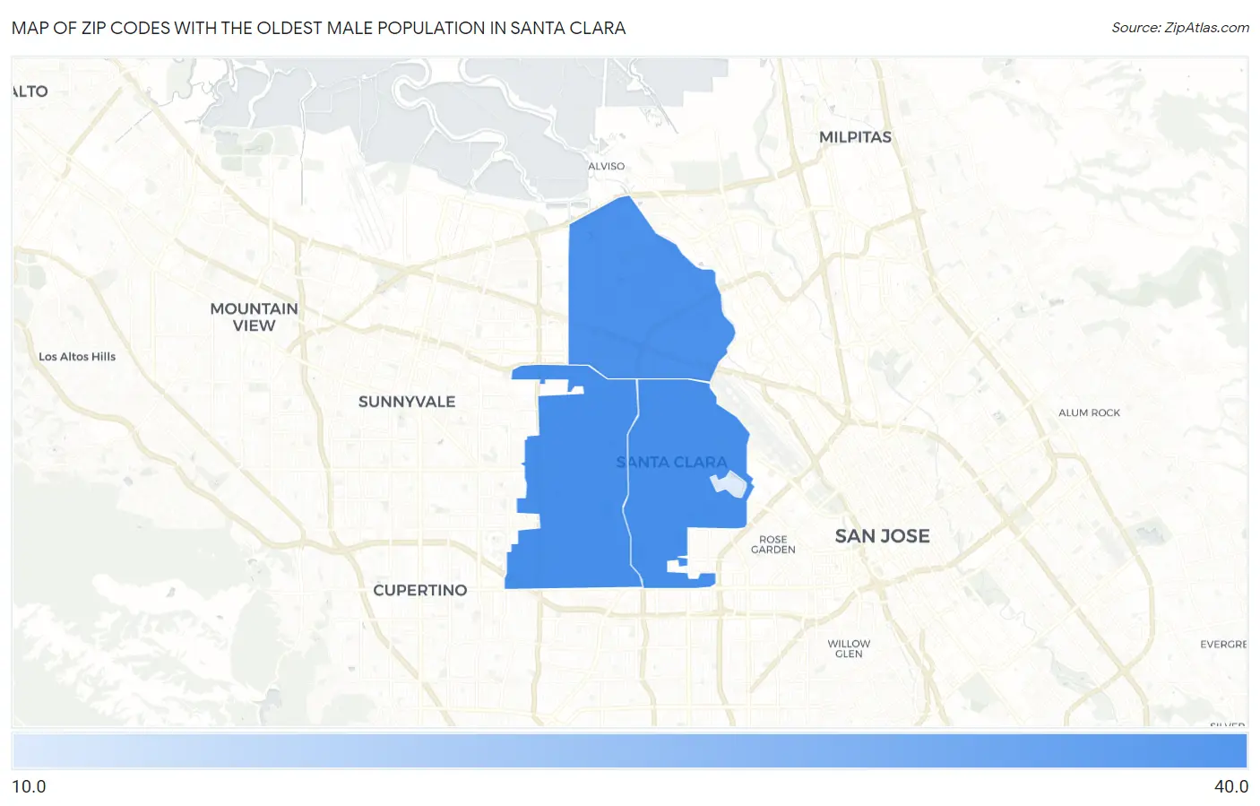 Zip Codes with the Oldest Male Population in Santa Clara Map