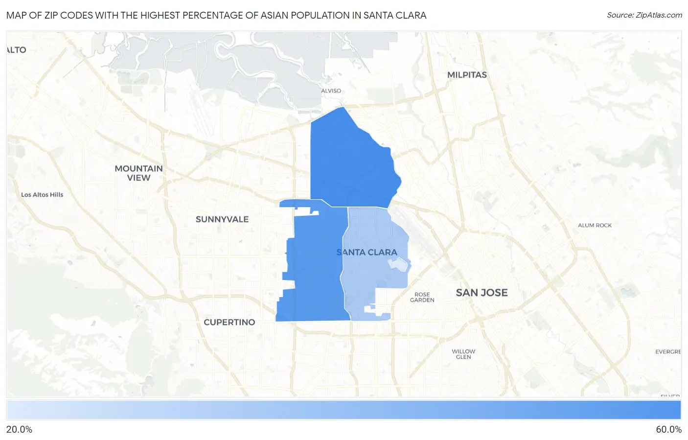 Zip Codes with the Highest Percentage of Asian Population in Santa Clara Map