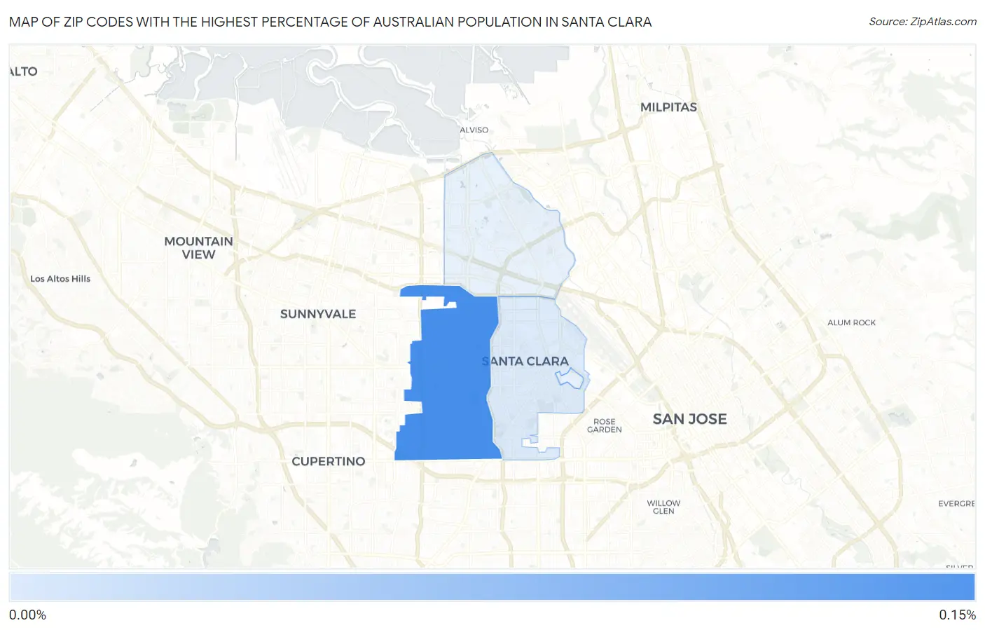 Zip Codes with the Highest Percentage of Australian Population in Santa Clara Map