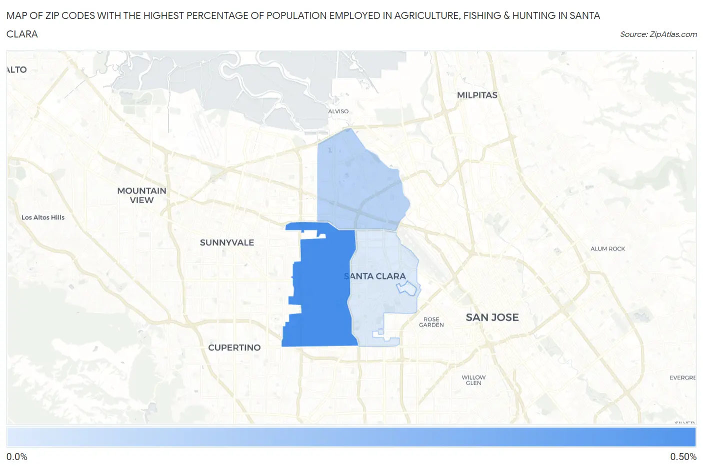 Zip Codes with the Highest Percentage of Population Employed in Agriculture, Fishing & Hunting in Santa Clara Map
