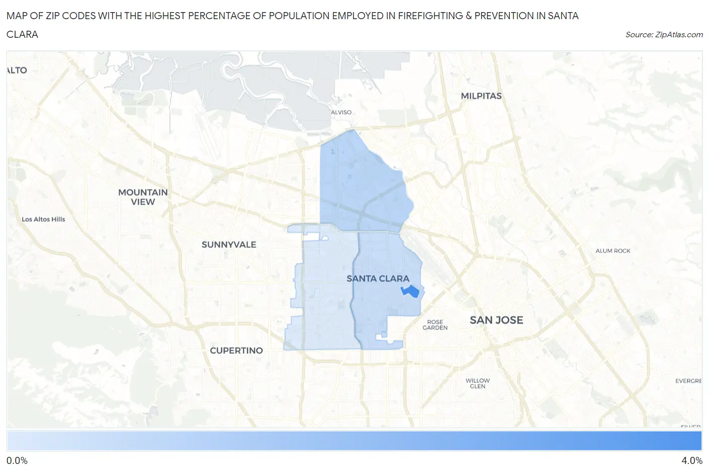 Zip Codes with the Highest Percentage of Population Employed in Firefighting & Prevention in Santa Clara Map