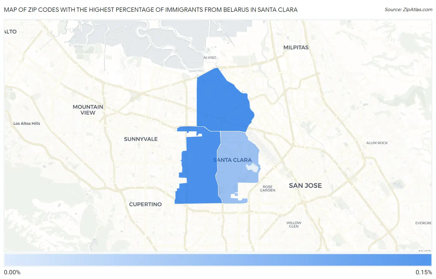 Zip Codes with the Highest Percentage of Immigrants from Belarus in Santa Clara Map