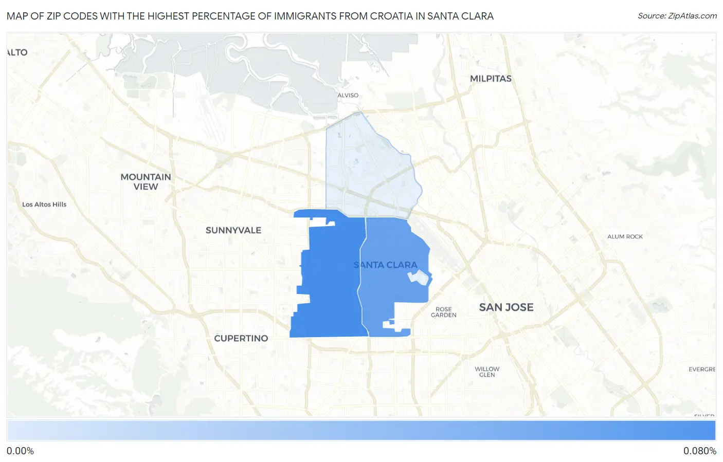 Zip Codes with the Highest Percentage of Immigrants from Croatia in Santa Clara Map