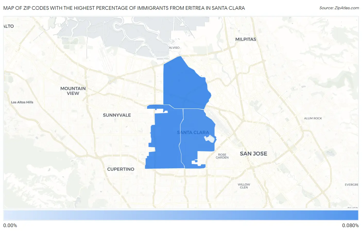 Zip Codes with the Highest Percentage of Immigrants from Eritrea in Santa Clara Map