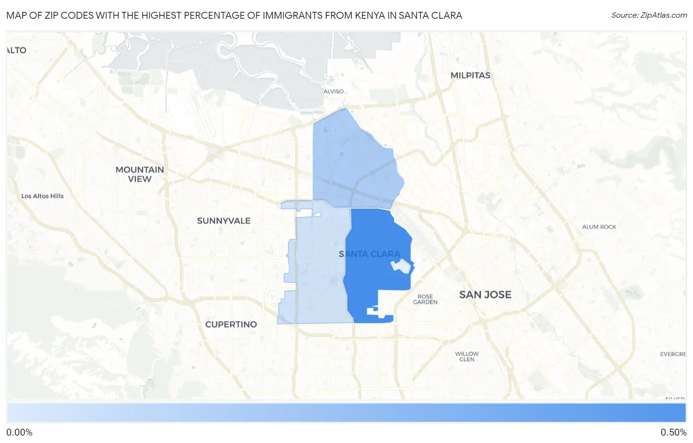 Zip Codes with the Highest Percentage of Immigrants from Kenya in Santa Clara Map