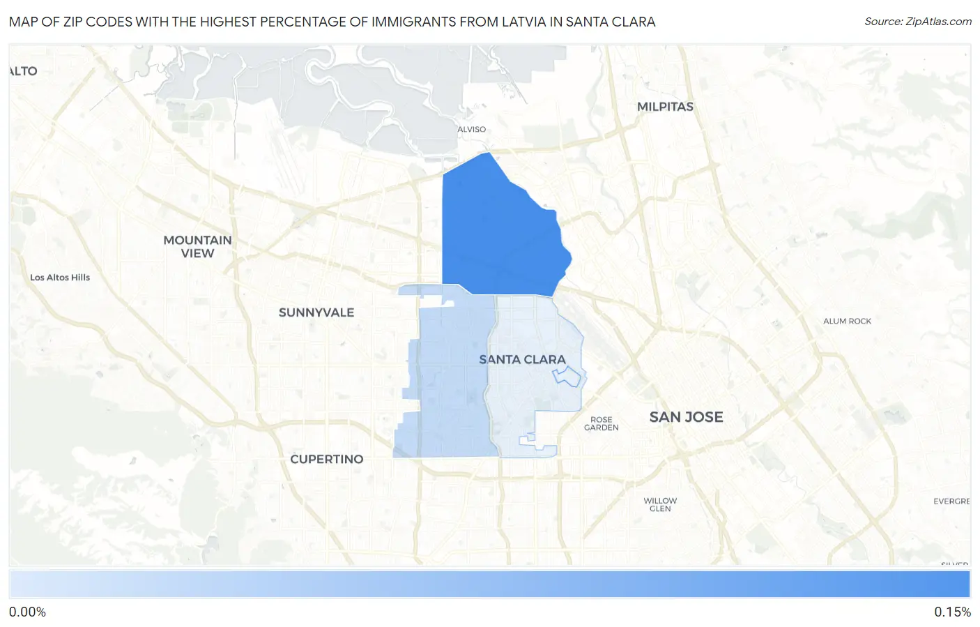 Zip Codes with the Highest Percentage of Immigrants from Latvia in Santa Clara Map