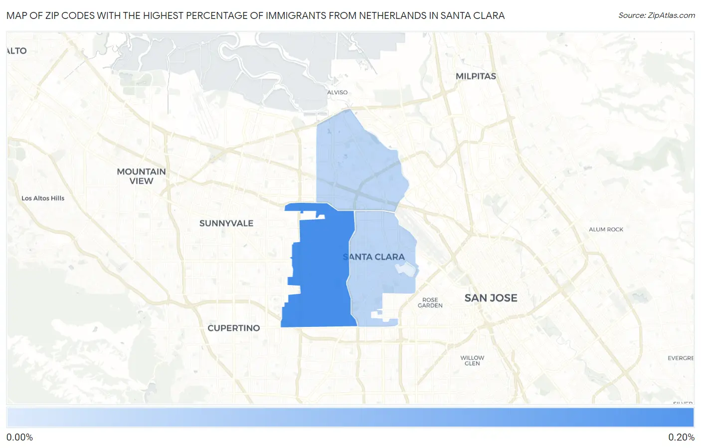 Zip Codes with the Highest Percentage of Immigrants from Netherlands in Santa Clara Map