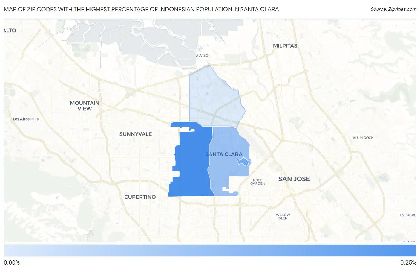 Zip Codes with the Highest Percentage of Indonesian Population in Santa Clara Map