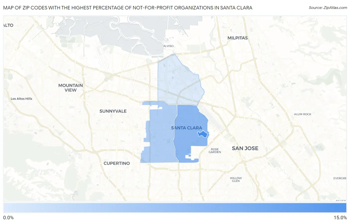 Zip Codes with the Highest Percentage of Not-for-profit Organizations in Santa Clara Map
