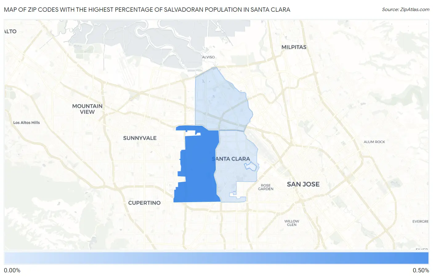 Zip Codes with the Highest Percentage of Salvadoran Population in Santa Clara Map