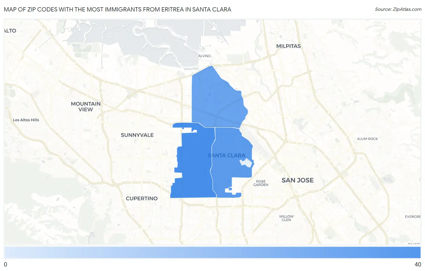Zip Codes with the Most Immigrants from Eritrea in Santa Clara Map
