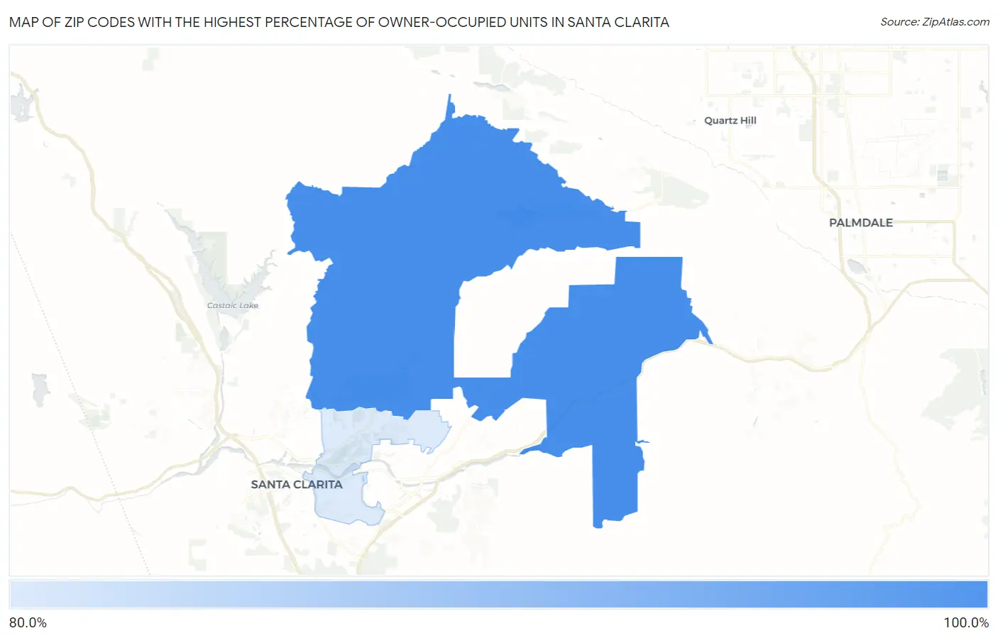 Zip Codes with the Highest Percentage of Owner-Occupied Units in Santa Clarita Map
