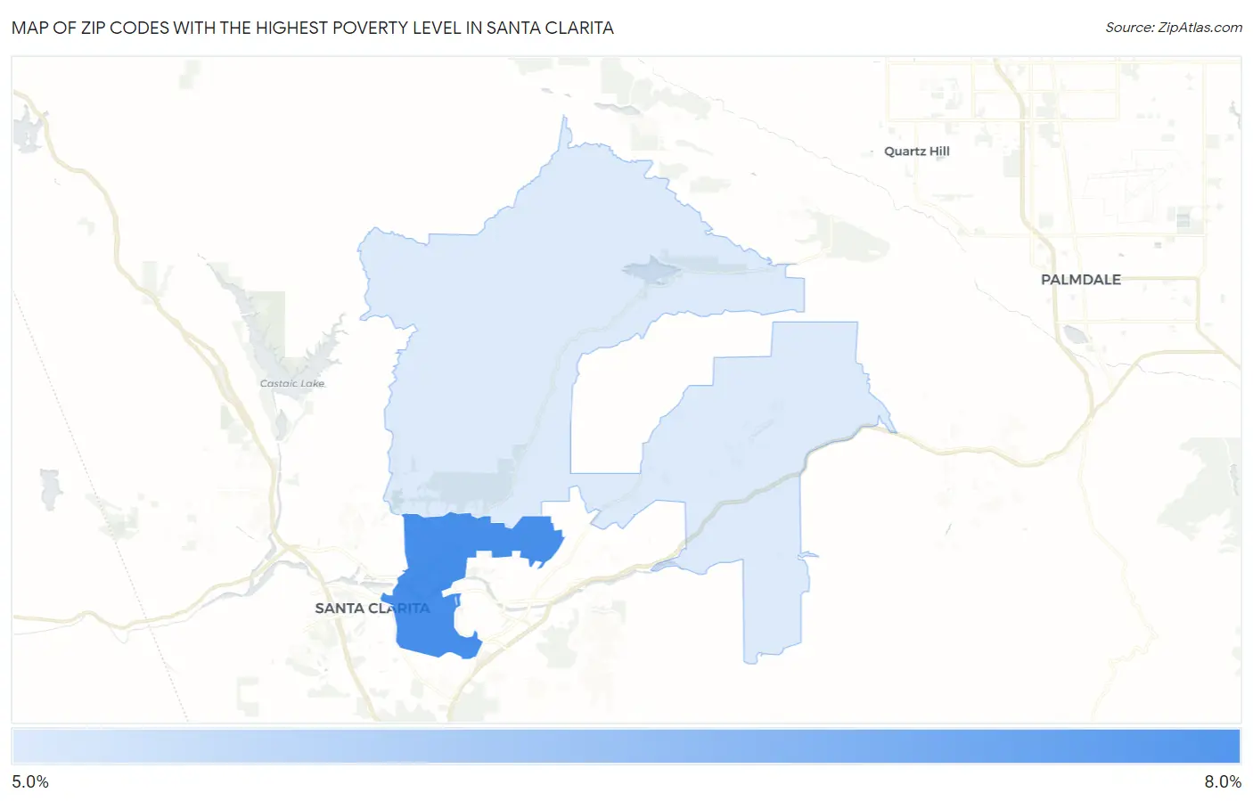 Zip Codes with the Highest Poverty Level in Santa Clarita Map