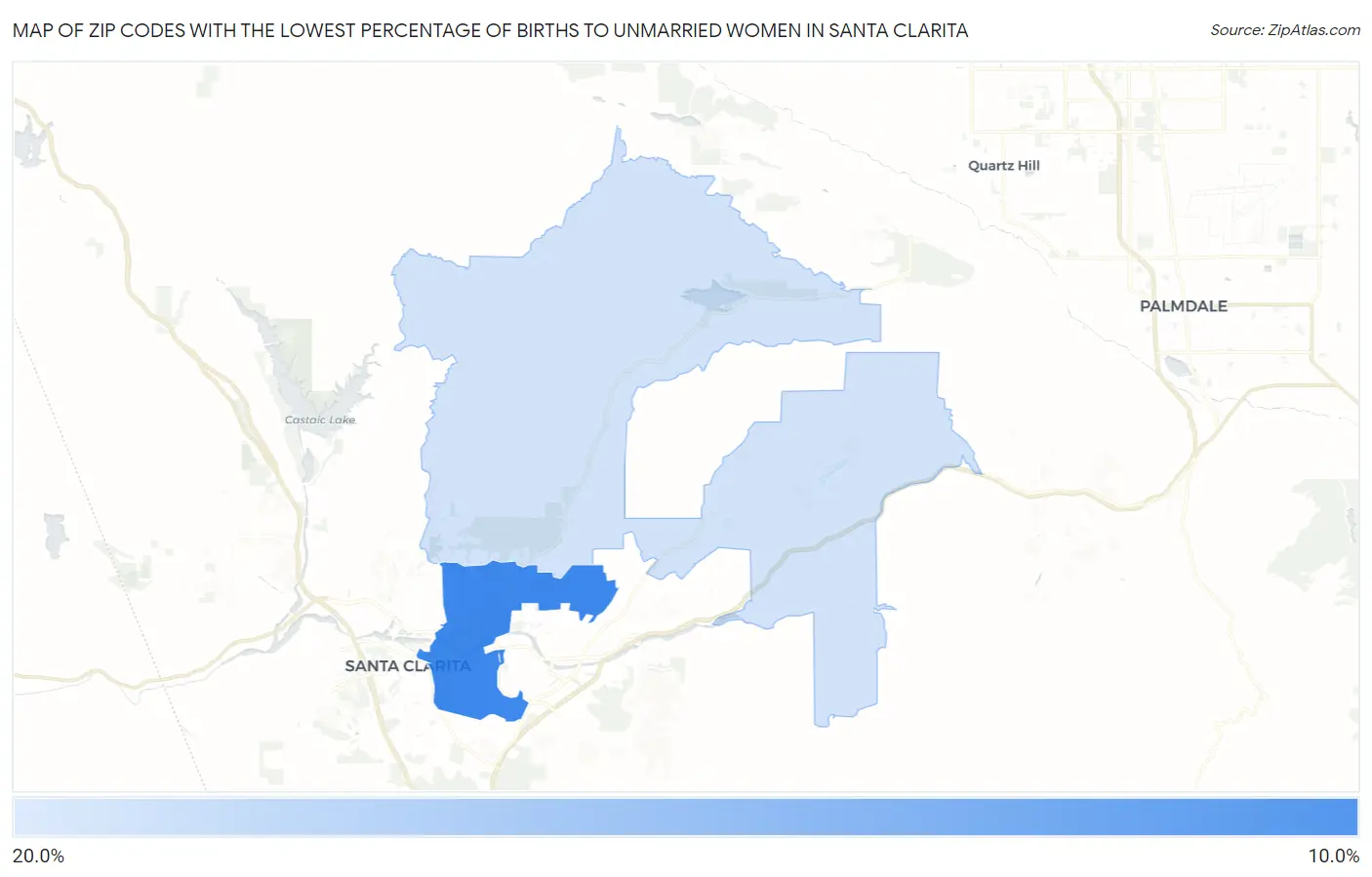 Zip Codes with the Lowest Percentage of Births to Unmarried Women in Santa Clarita Map
