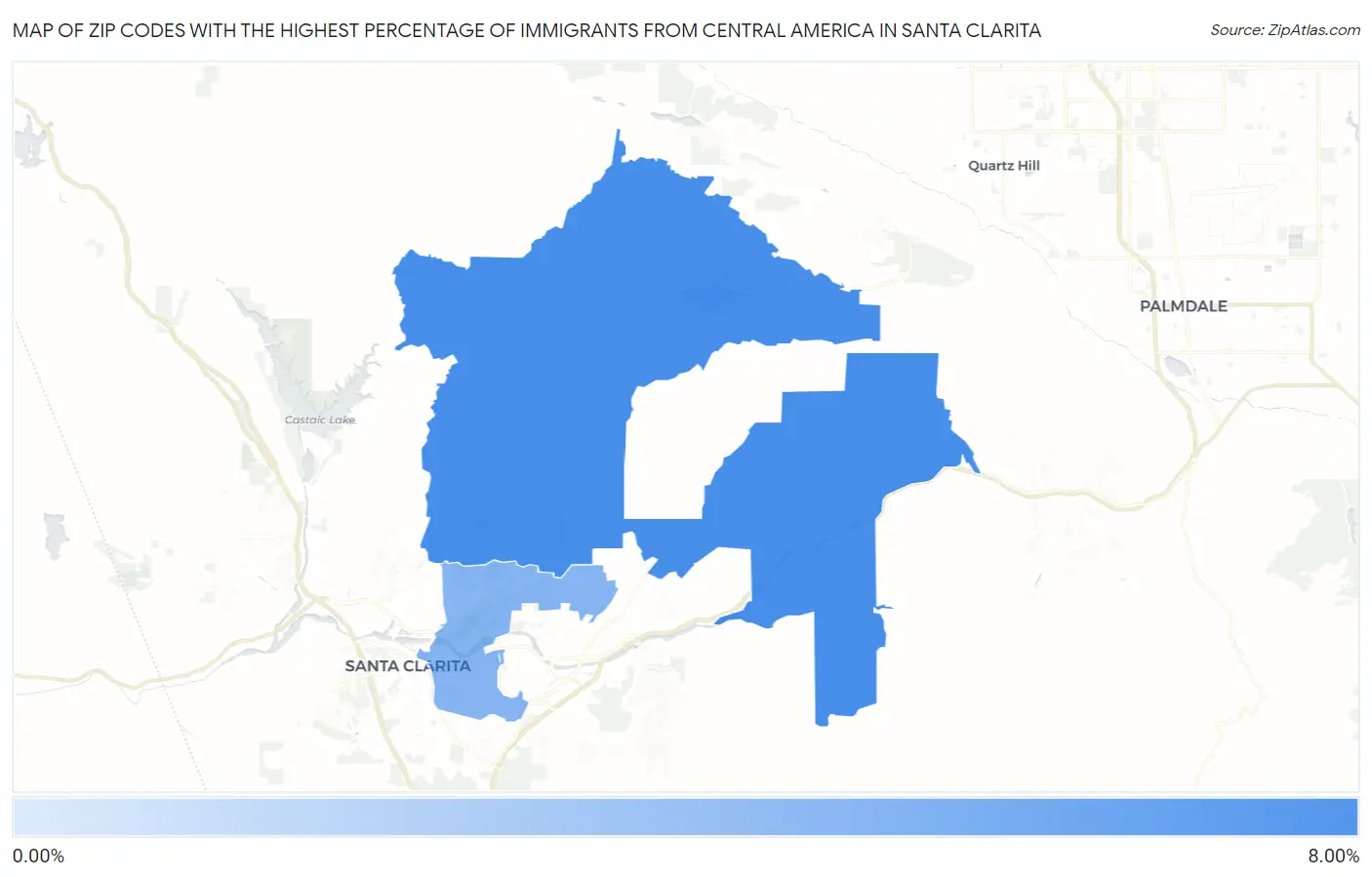 Zip Codes with the Highest Percentage of Immigrants from Central America in Santa Clarita Map