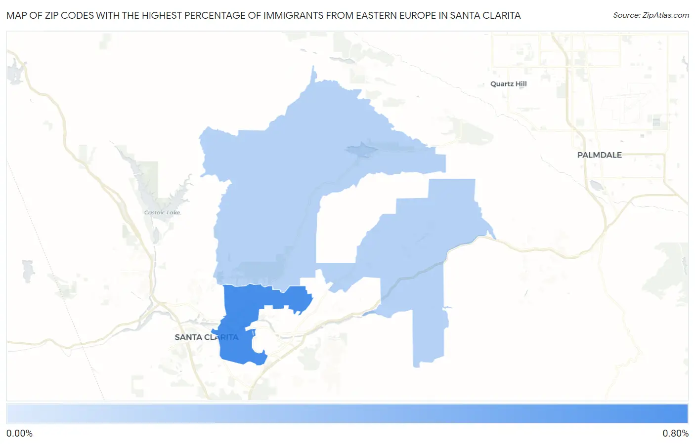 Zip Codes with the Highest Percentage of Immigrants from Eastern Europe in Santa Clarita Map