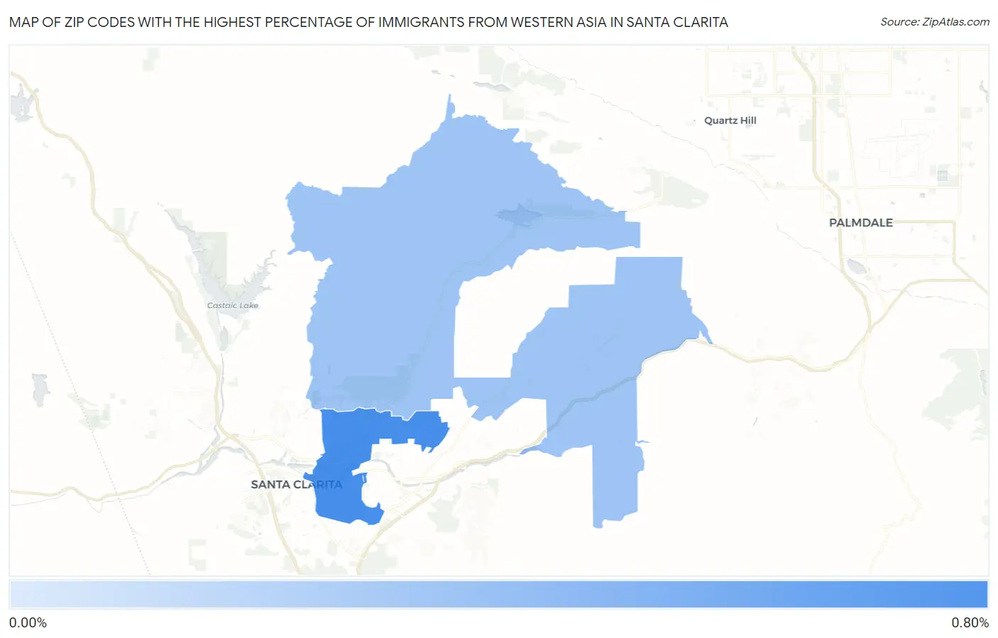 Zip Codes with the Highest Percentage of Immigrants from Western Asia in Santa Clarita Map