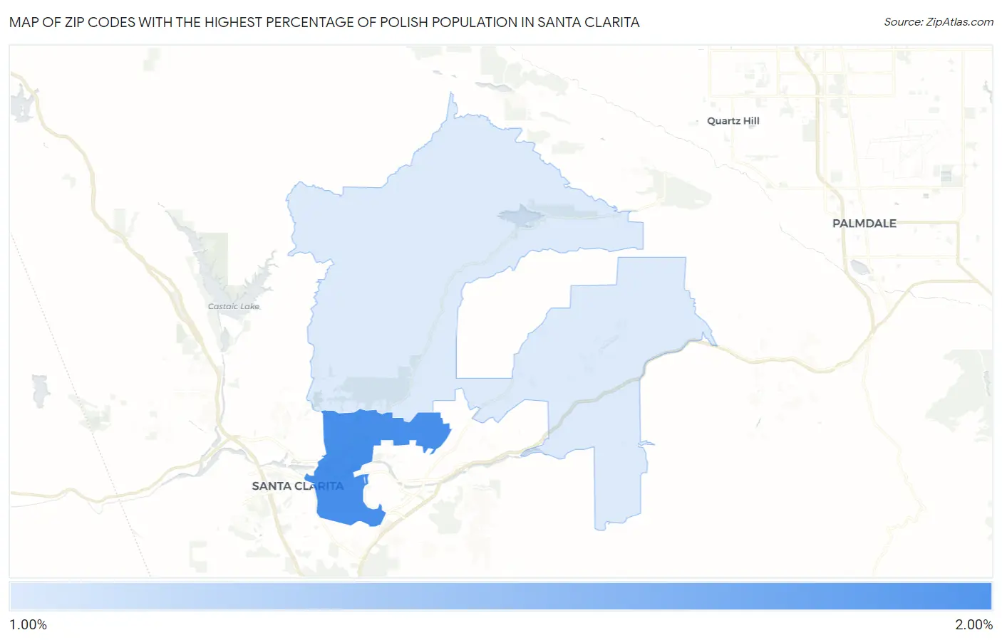 Zip Codes with the Highest Percentage of Polish Population in Santa Clarita Map