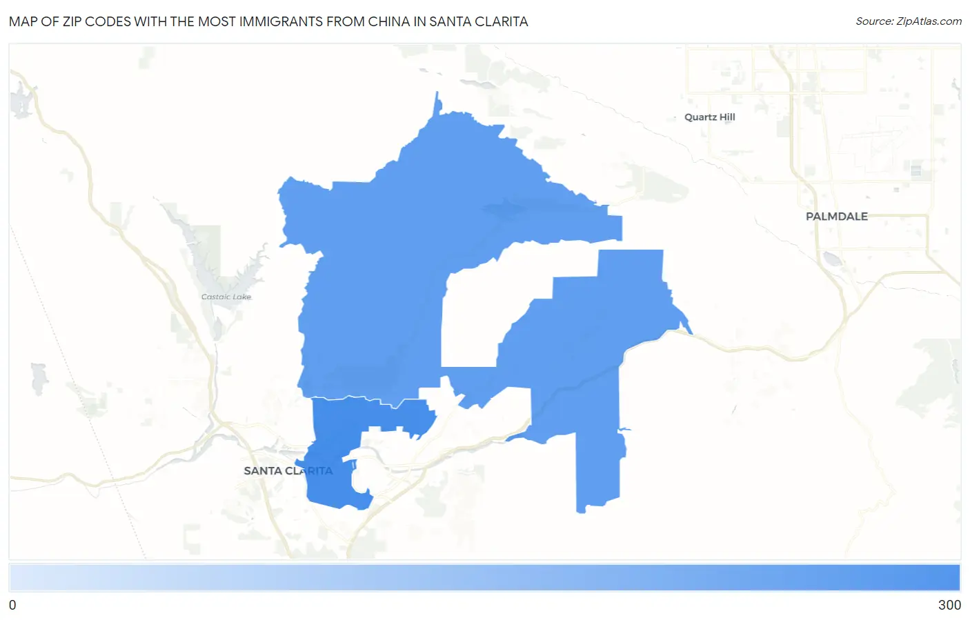 Zip Codes with the Most Immigrants from China in Santa Clarita Map
