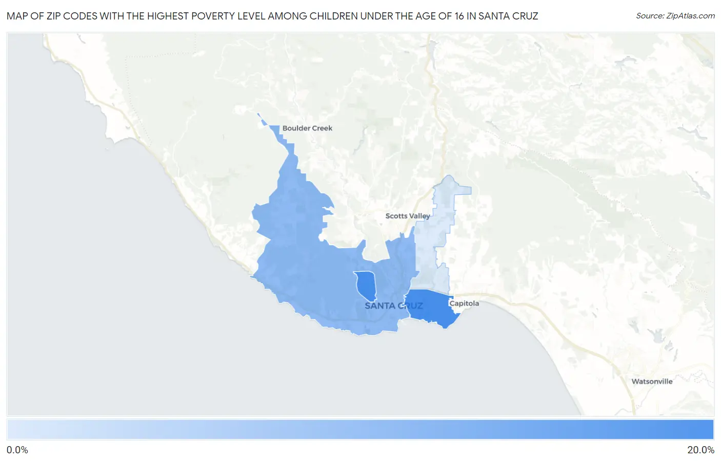 Zip Codes with the Highest Poverty Level Among Children Under the Age of 16 in Santa Cruz Map