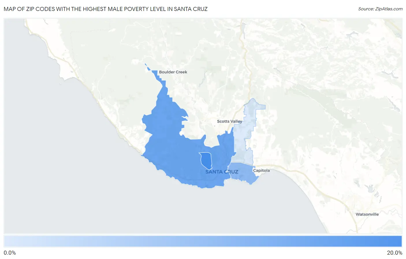 Zip Codes with the Highest Male Poverty Level in Santa Cruz Map