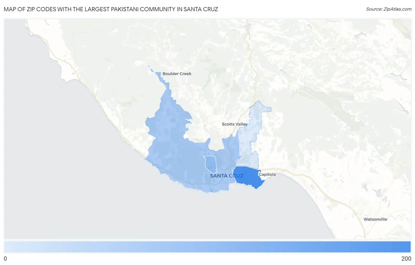 Zip Codes with the Largest Pakistani Community in Santa Cruz Map