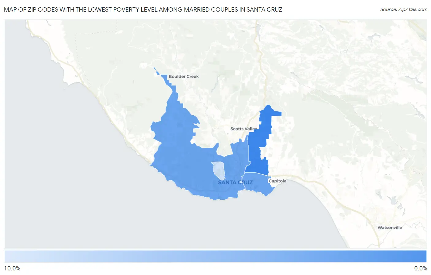 Zip Codes with the Lowest Poverty Level Among Married Couples in Santa Cruz Map