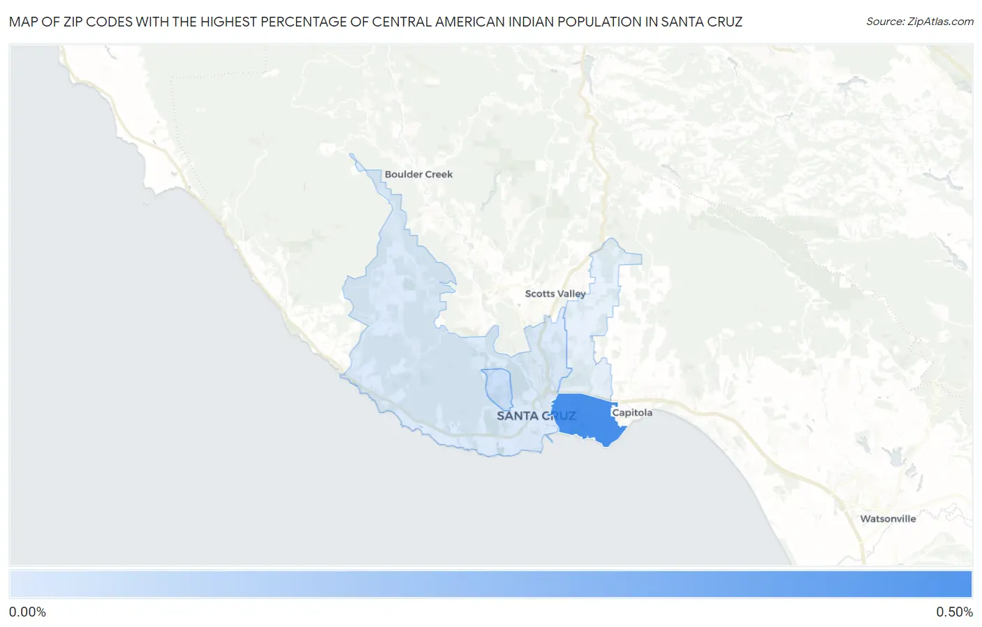 Zip Codes with the Highest Percentage of Central American Indian Population in Santa Cruz Map