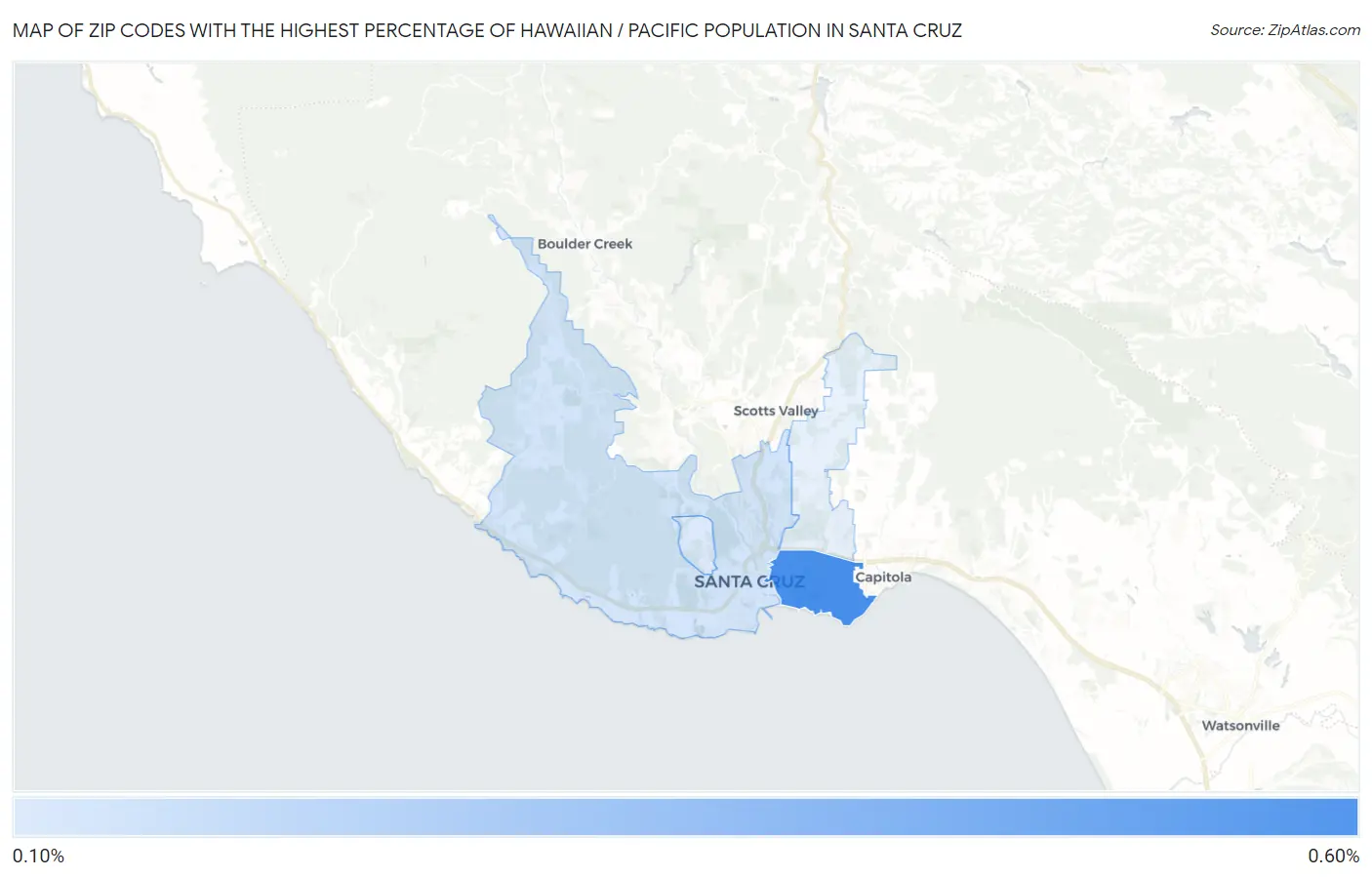 Zip Codes with the Highest Percentage of Hawaiian / Pacific Population in Santa Cruz Map