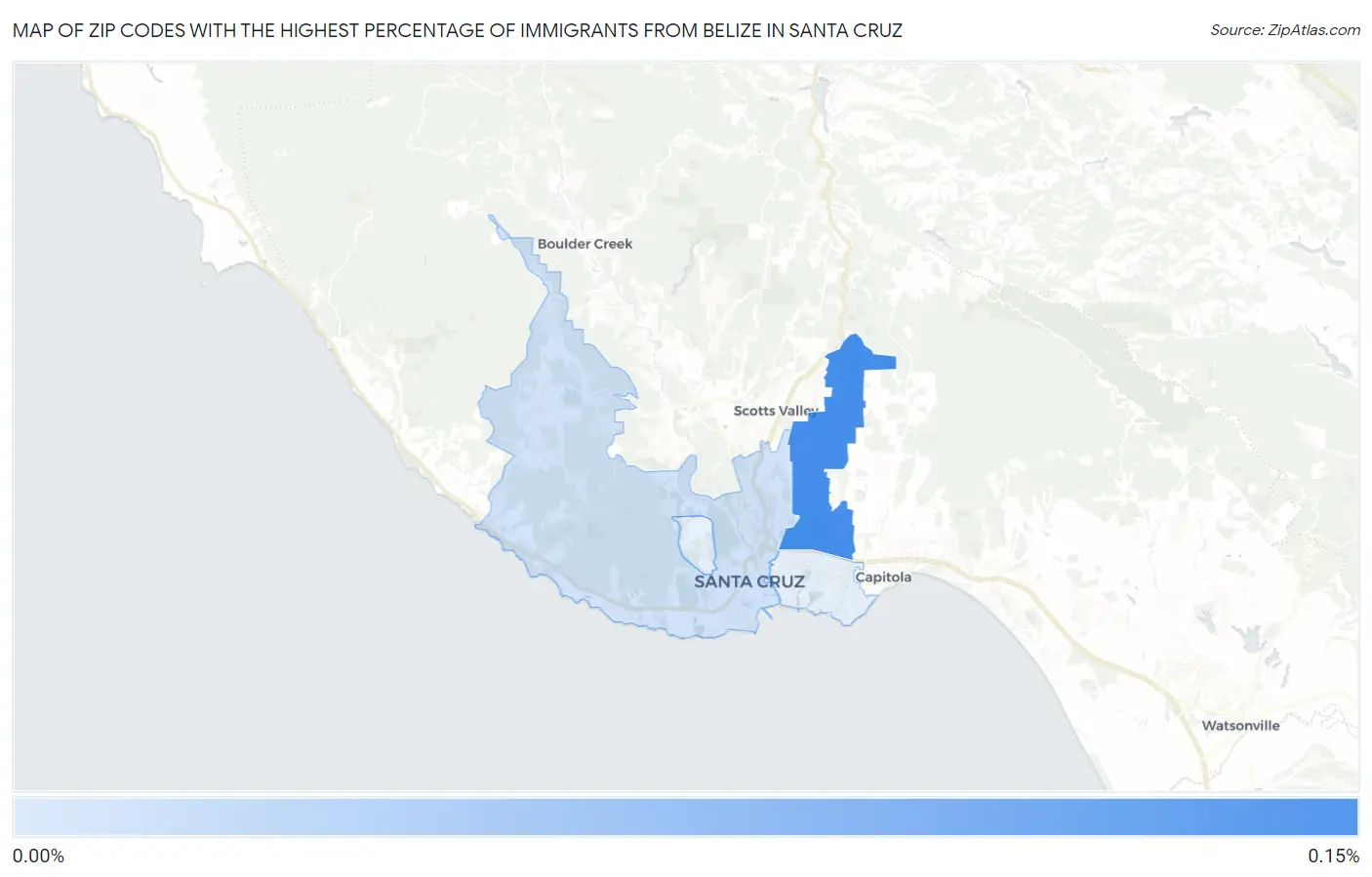 Zip Codes with the Highest Percentage of Immigrants from Belize in Santa Cruz Map