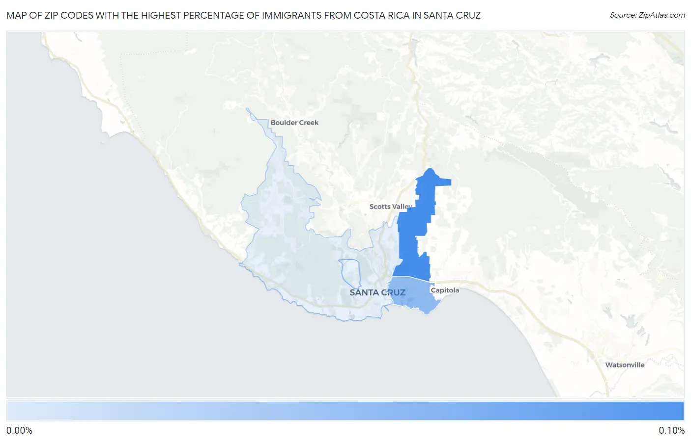 Zip Codes with the Highest Percentage of Immigrants from Costa Rica in Santa Cruz Map