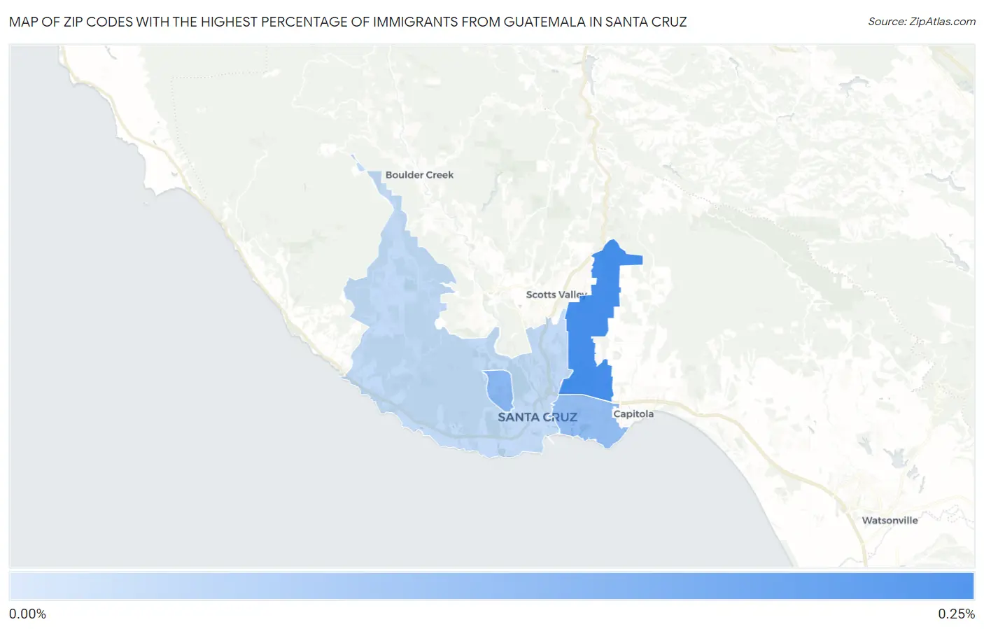Zip Codes with the Highest Percentage of Immigrants from Guatemala in Santa Cruz Map