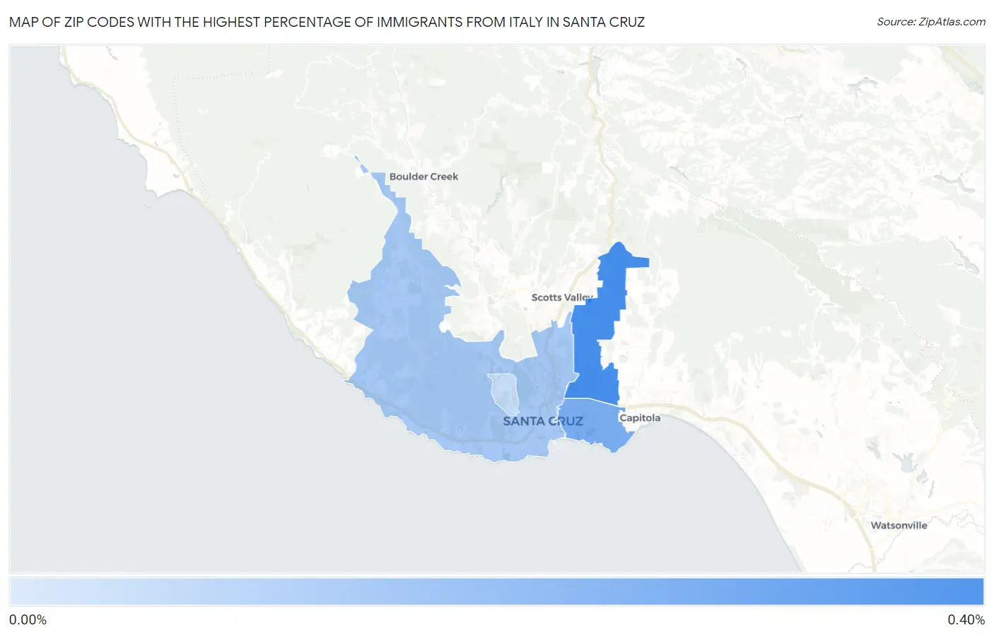 Zip Codes with the Highest Percentage of Immigrants from Italy in Santa Cruz Map