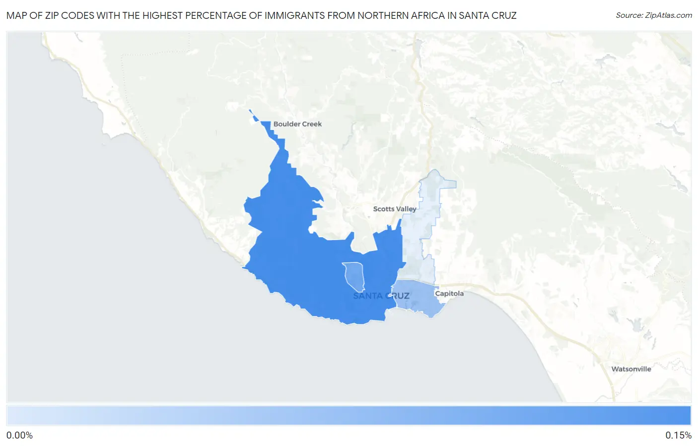 Zip Codes with the Highest Percentage of Immigrants from Northern Africa in Santa Cruz Map