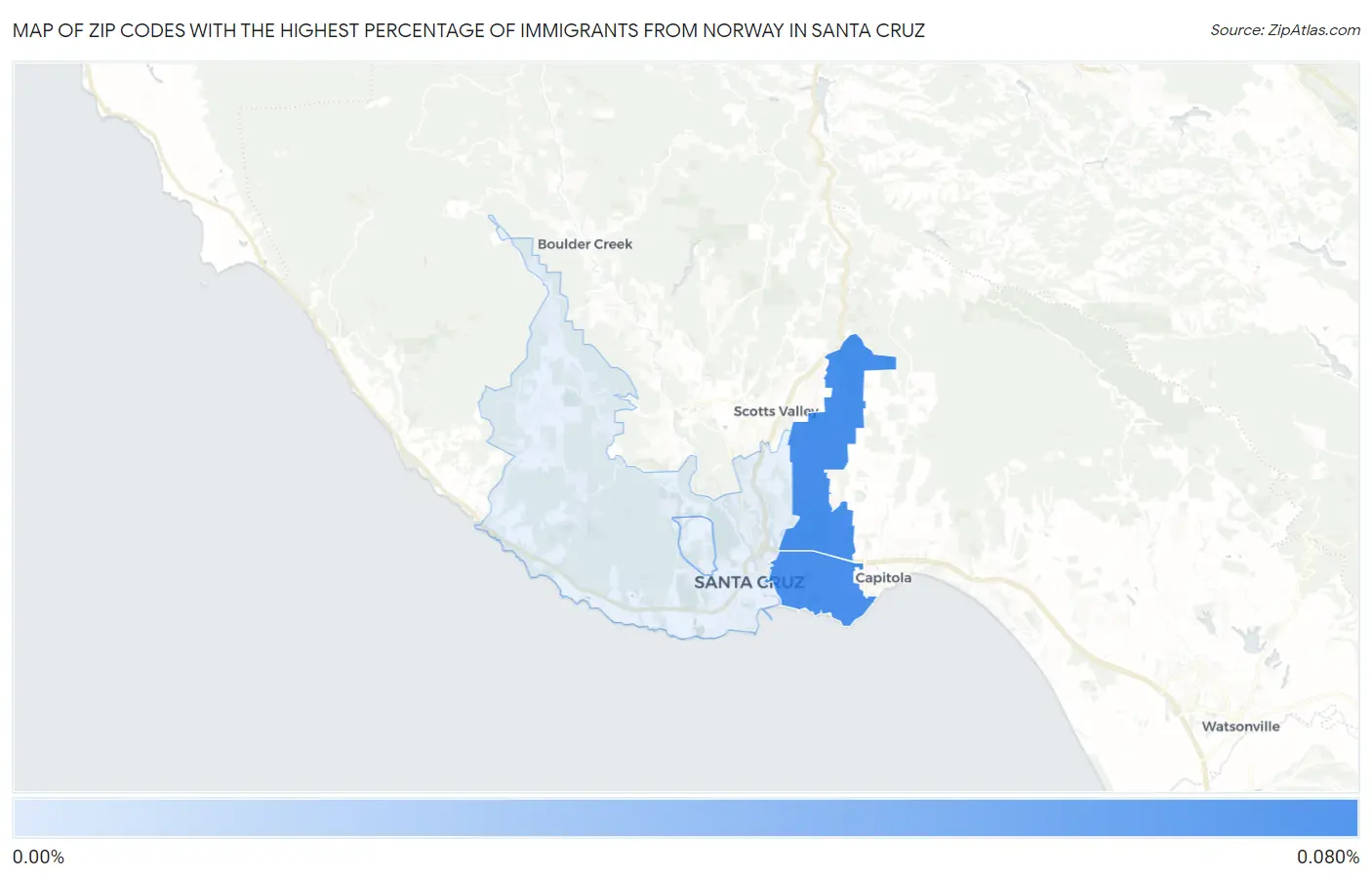 Zip Codes with the Highest Percentage of Immigrants from Norway in Santa Cruz Map