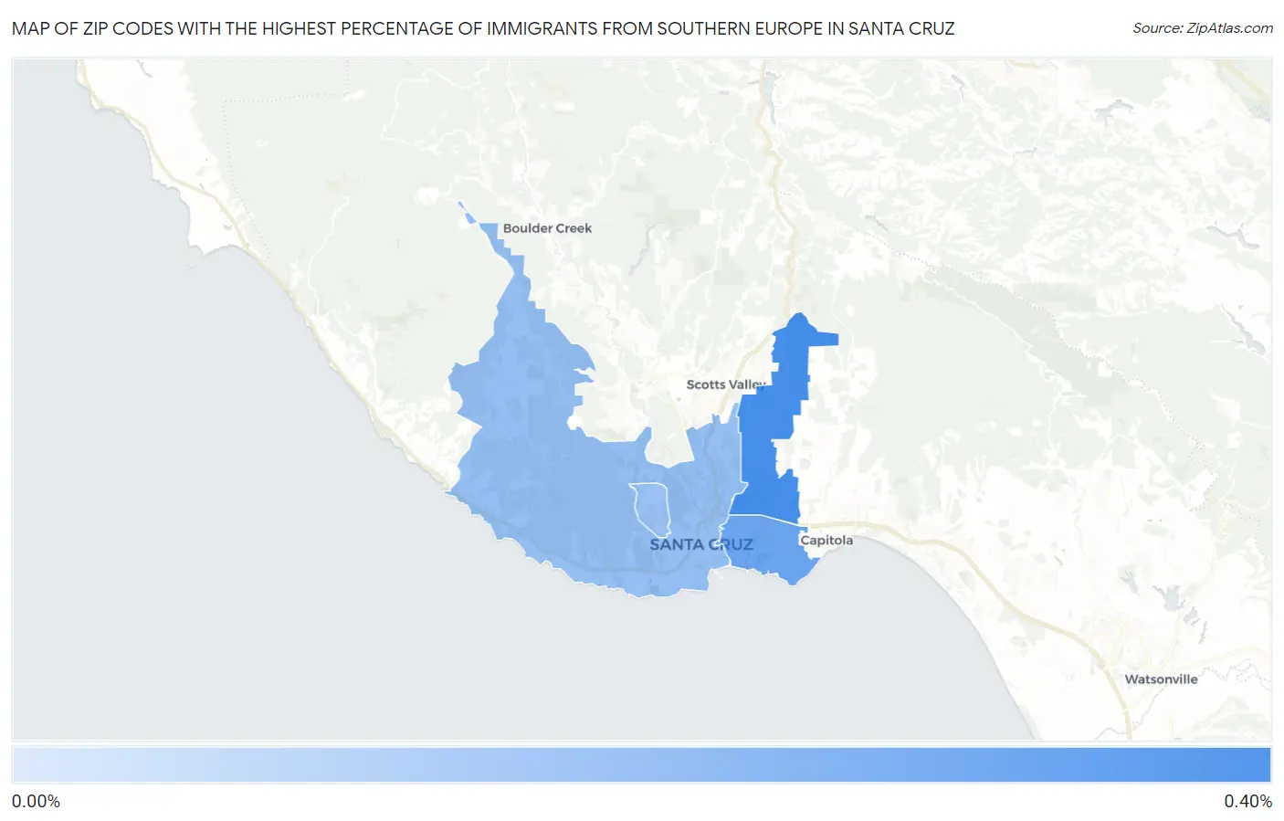 Zip Codes with the Highest Percentage of Immigrants from Southern Europe in Santa Cruz Map