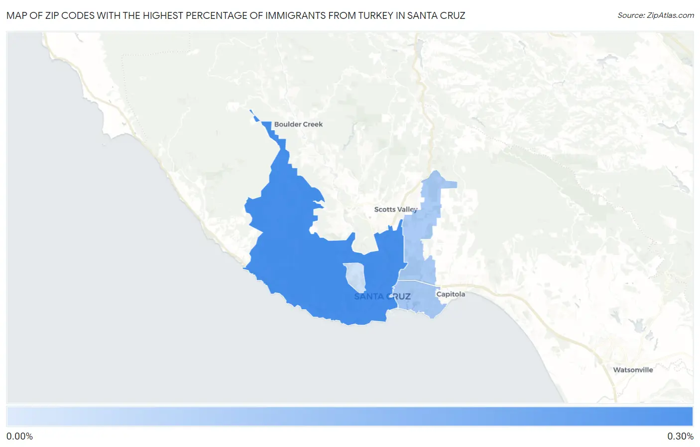Zip Codes with the Highest Percentage of Immigrants from Turkey in Santa Cruz Map
