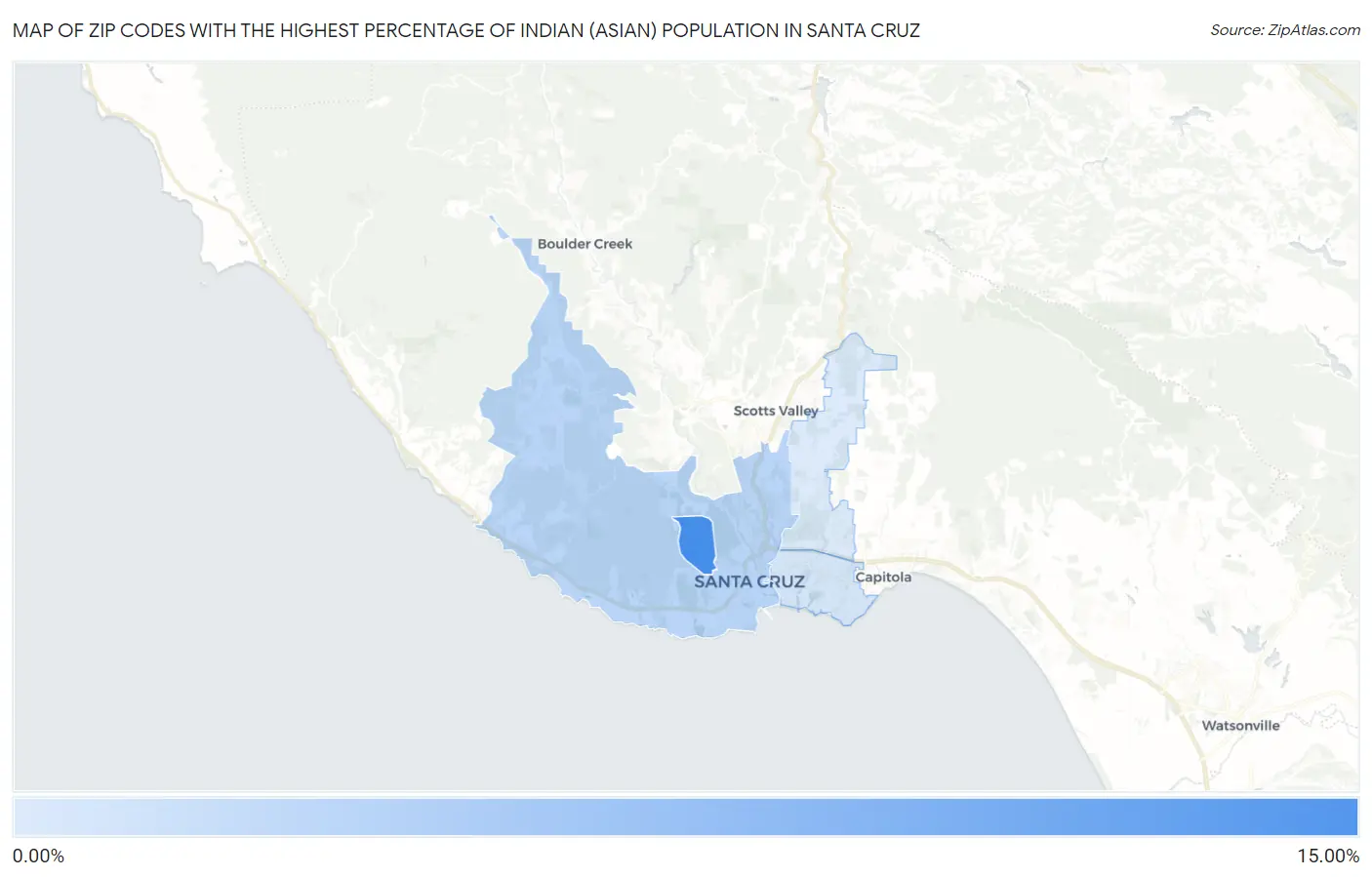 Zip Codes with the Highest Percentage of Indian (Asian) Population in Santa Cruz Map