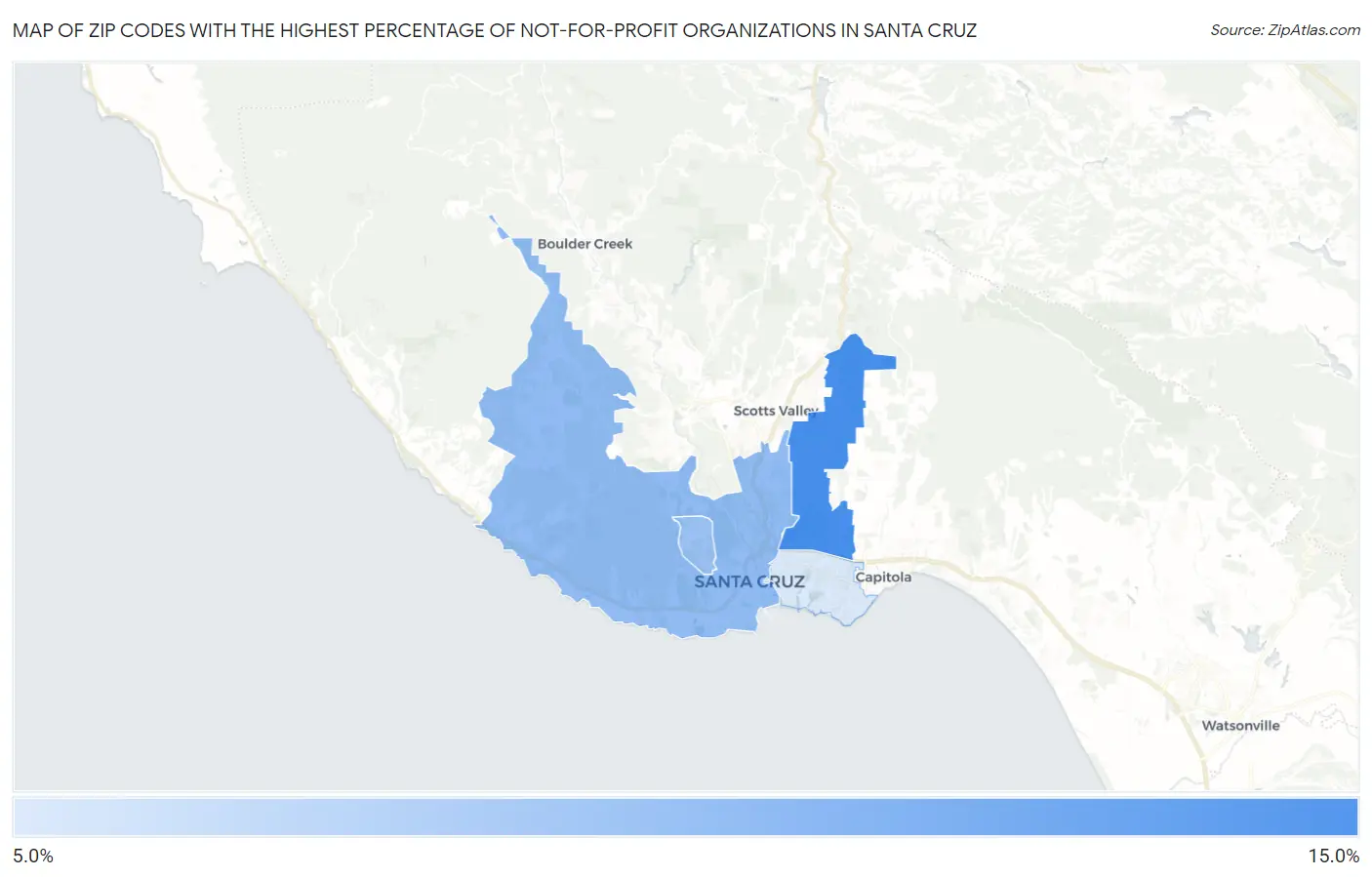 Zip Codes with the Highest Percentage of Not-for-profit Organizations in Santa Cruz Map