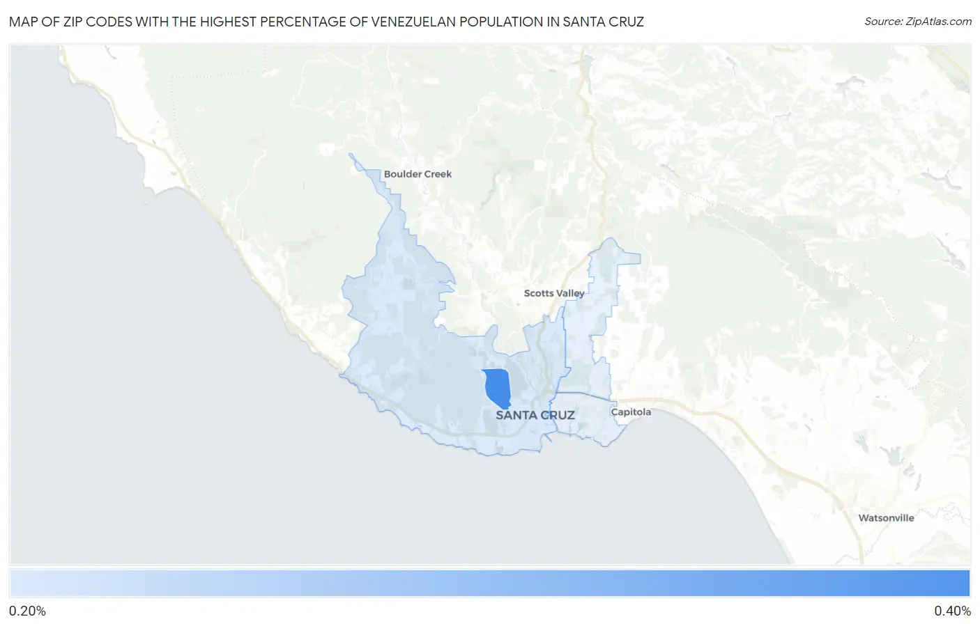 Zip Codes with the Highest Percentage of Venezuelan Population in Santa Cruz Map