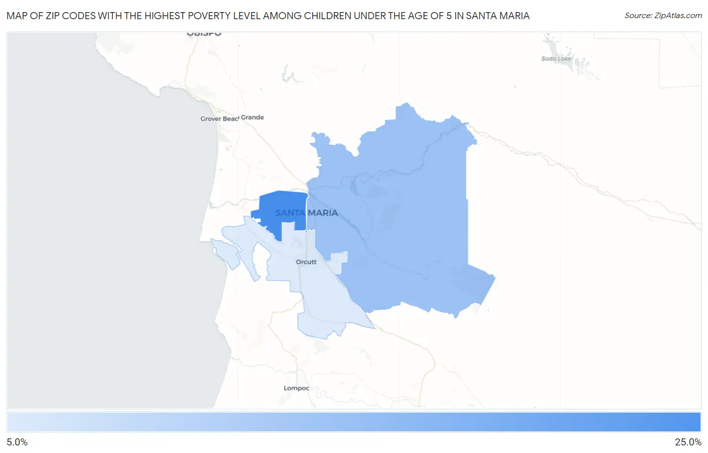 Zip Codes with the Highest Poverty Level Among Children Under the Age of 5 in Santa Maria Map