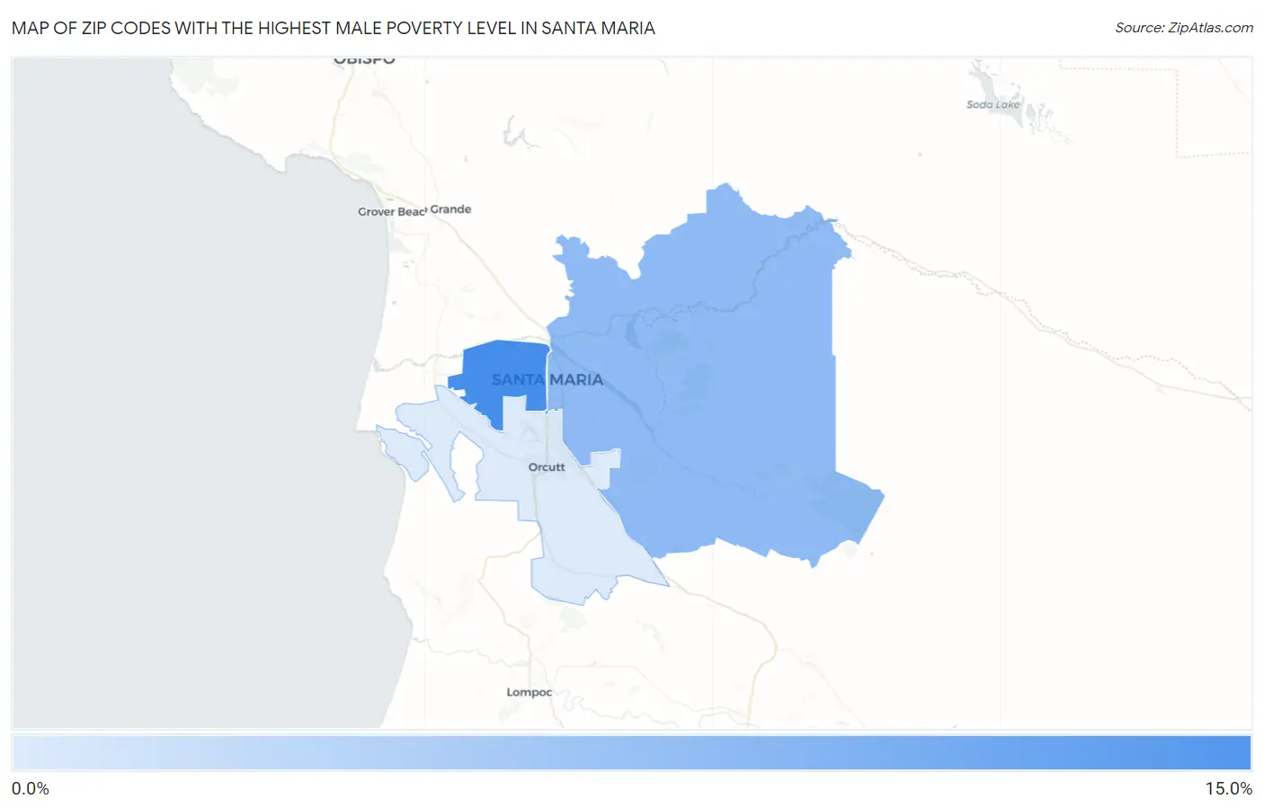 Zip Codes with the Highest Male Poverty Level in Santa Maria Map