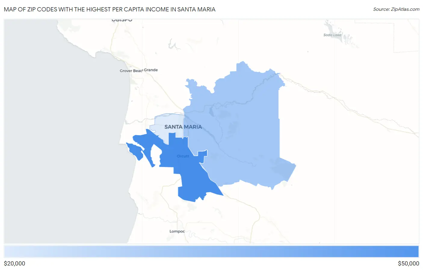 Zip Codes with the Highest Per Capita Income in Santa Maria Map