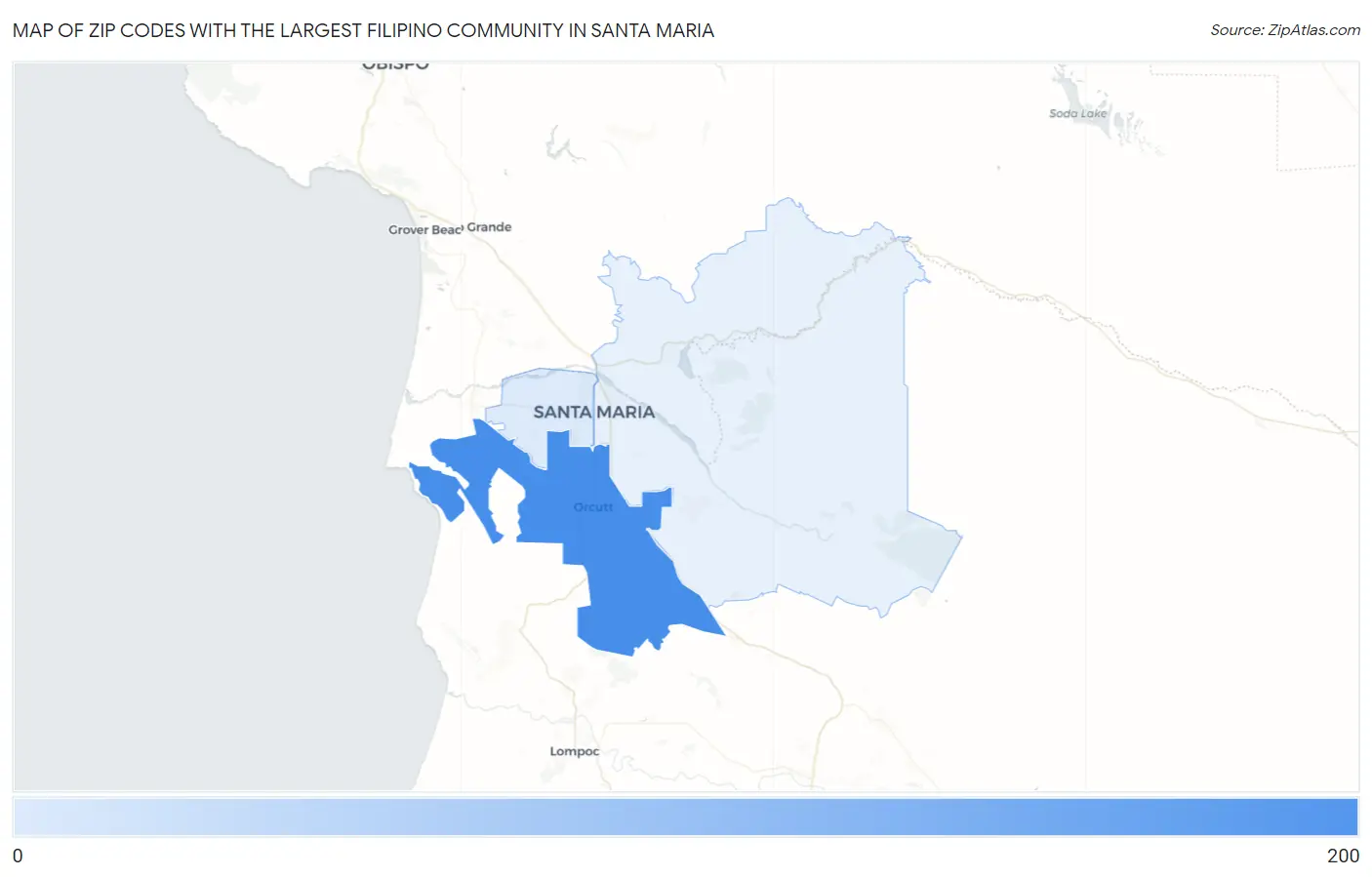 Zip Codes with the Largest Filipino Community in Santa Maria Map