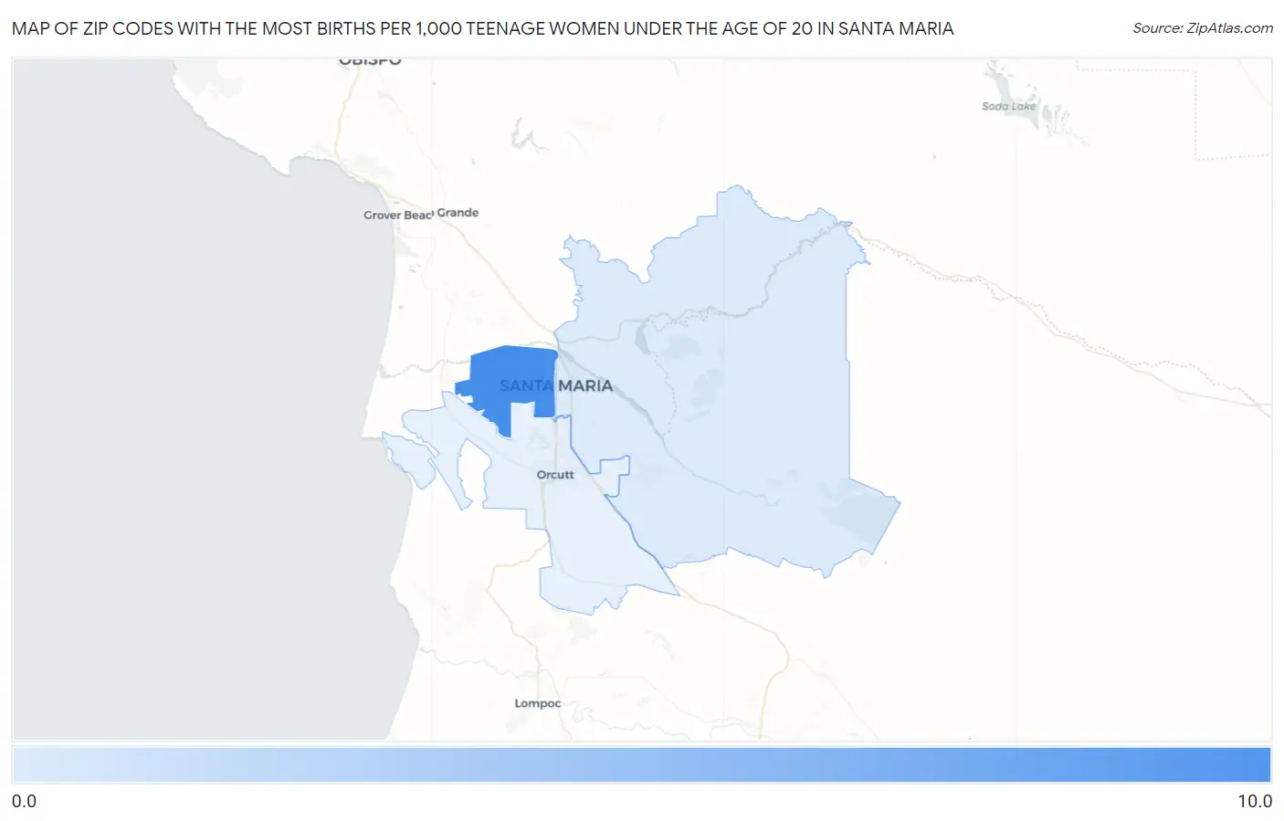 Zip Codes with the Most Births per 1,000 Teenage Women Under the Age of 20 in Santa Maria Map