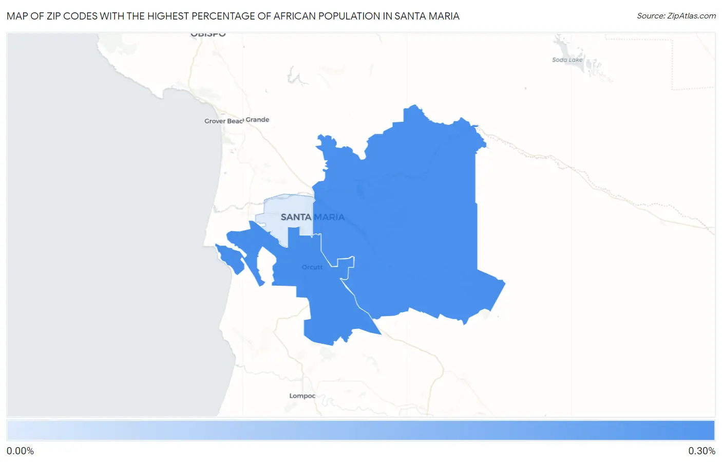 Zip Codes with the Highest Percentage of African Population in Santa Maria Map