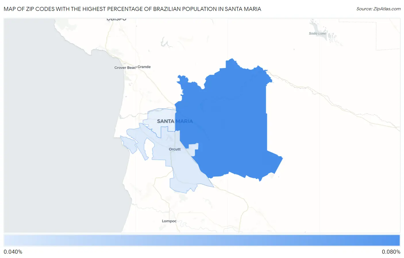 Zip Codes with the Highest Percentage of Brazilian Population in Santa Maria Map