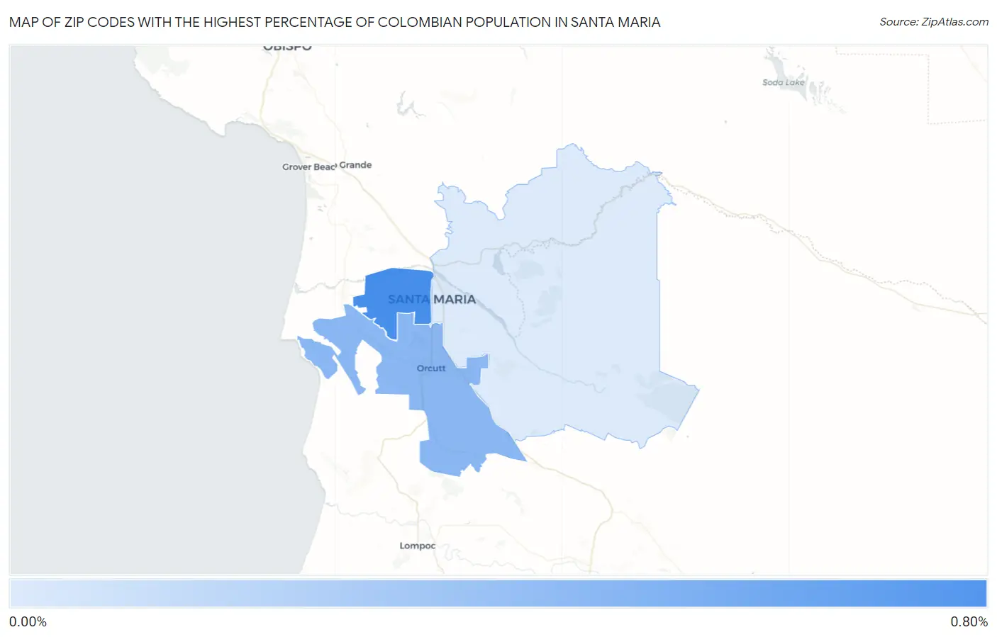 Zip Codes with the Highest Percentage of Colombian Population in Santa Maria Map